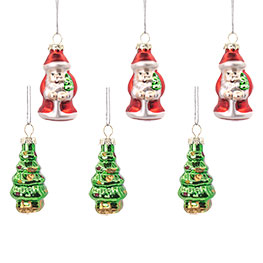 Santa & Trees Mini Shaped Baubles -  Set of 6