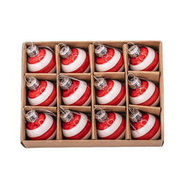 Mini Bauble Red & White Stripe -  Set of 12