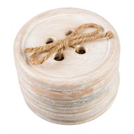 Wooden Brown Button Coaster - Set of 6