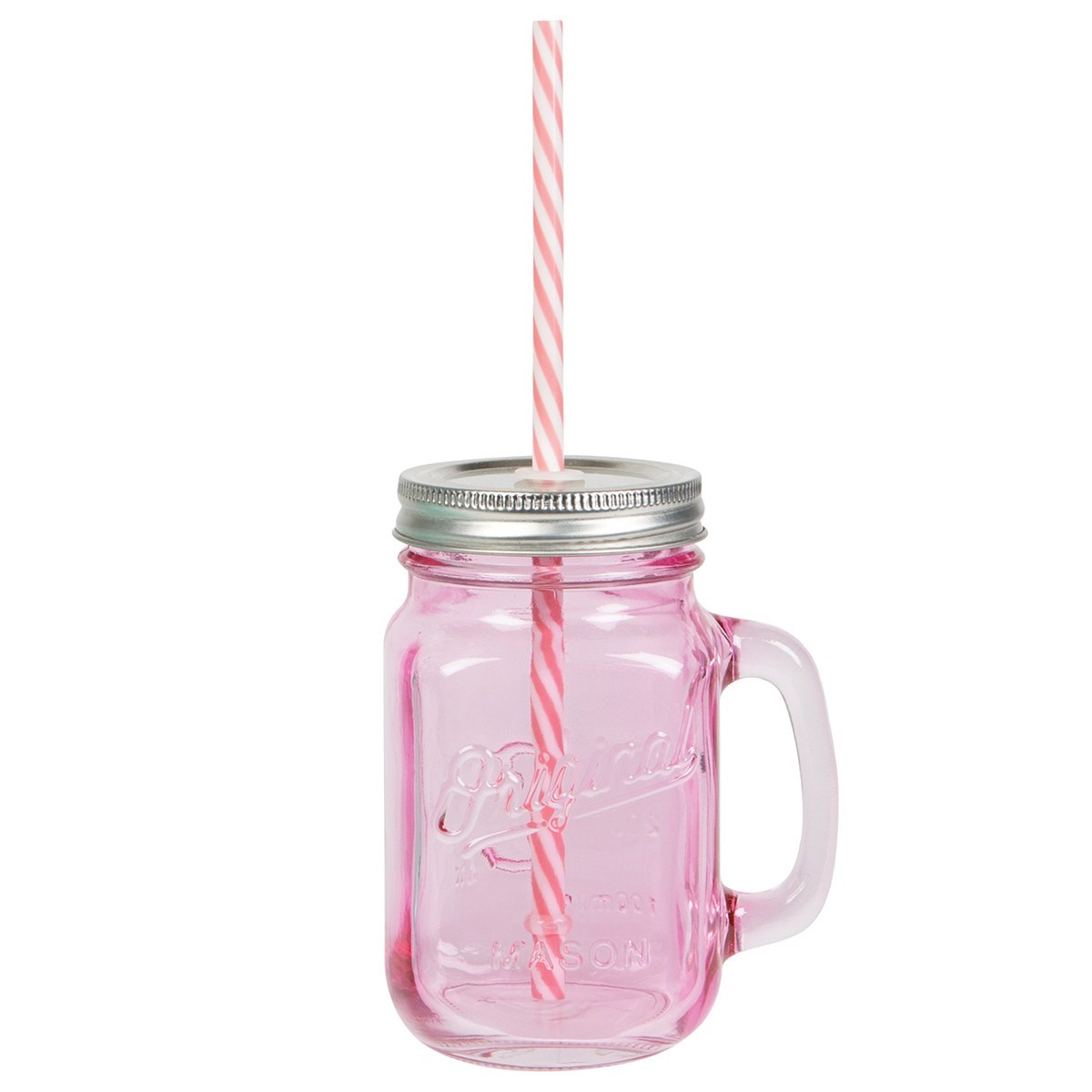 pink vintage original mason jar with straw