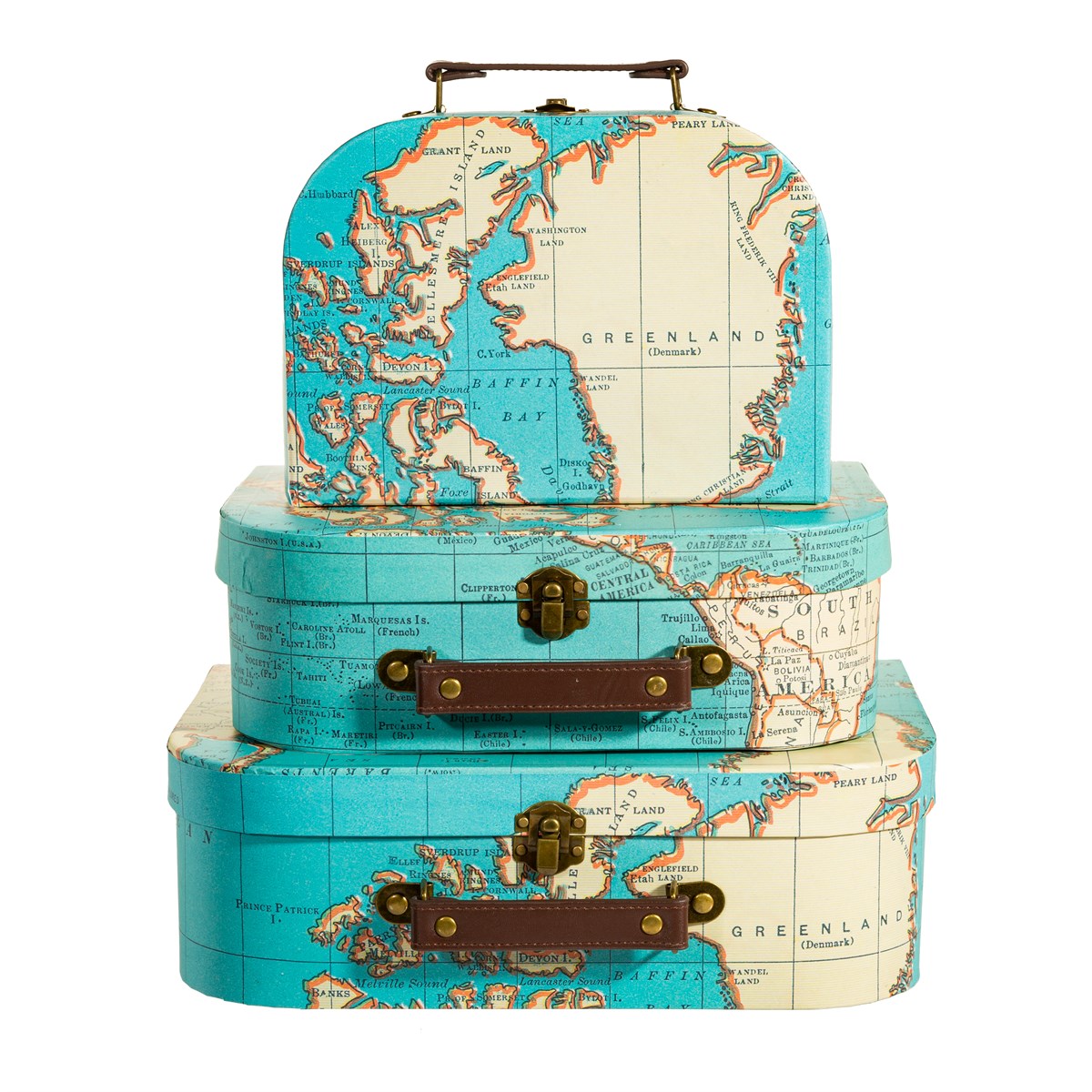 Set of 3 Storage Vintage Map Floral Suitcases Boxes Gift Box Hamper Stationery 