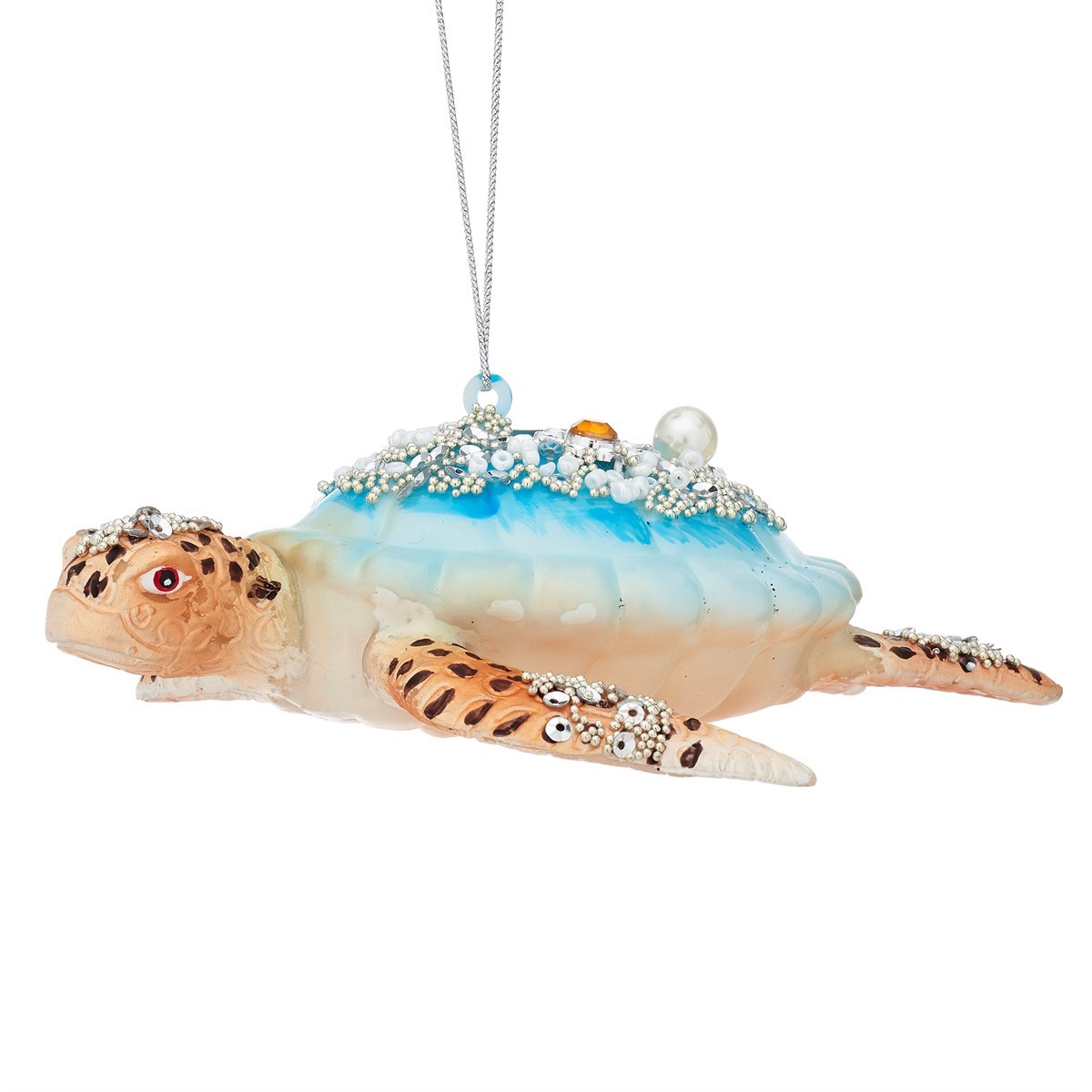 Glitter blauw schild schildpad kerstbal