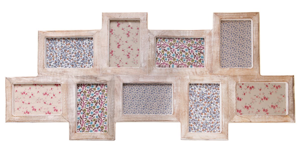 White Wood Photo Frame With 9 Apertures