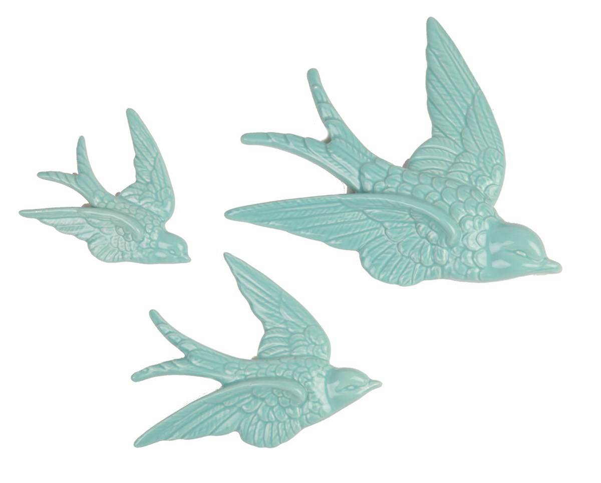 Sass & Belle Swallow Wall Decorations Duck Egg Set of 3 