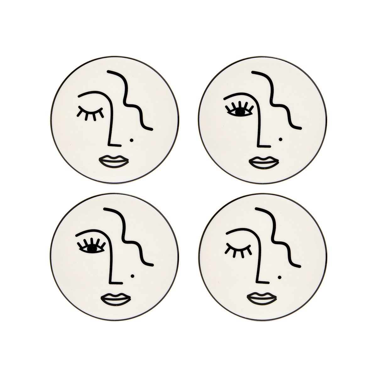 Abstract Face White Coasters - Set of 4