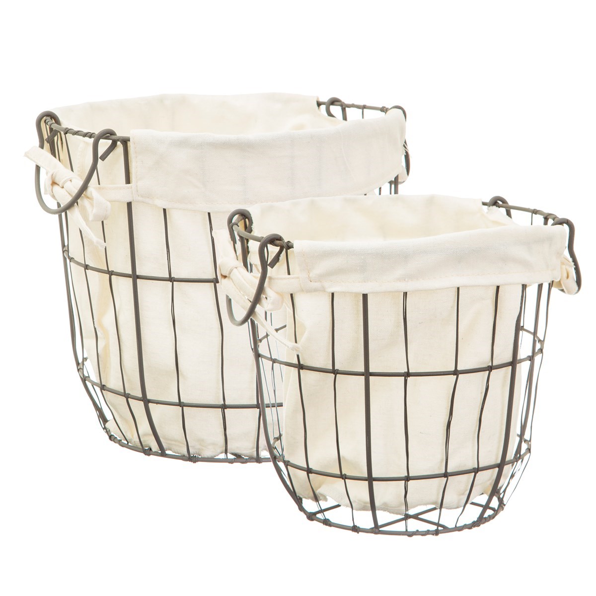 Round Wire Storage Baskets With Lining Set Of 2