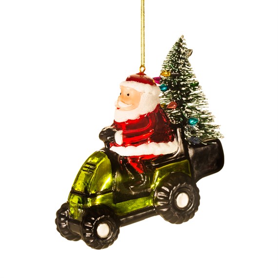 Santa on a Lawn Mower Shaped Bauble